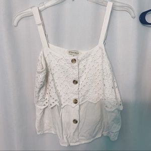white button detailed tank